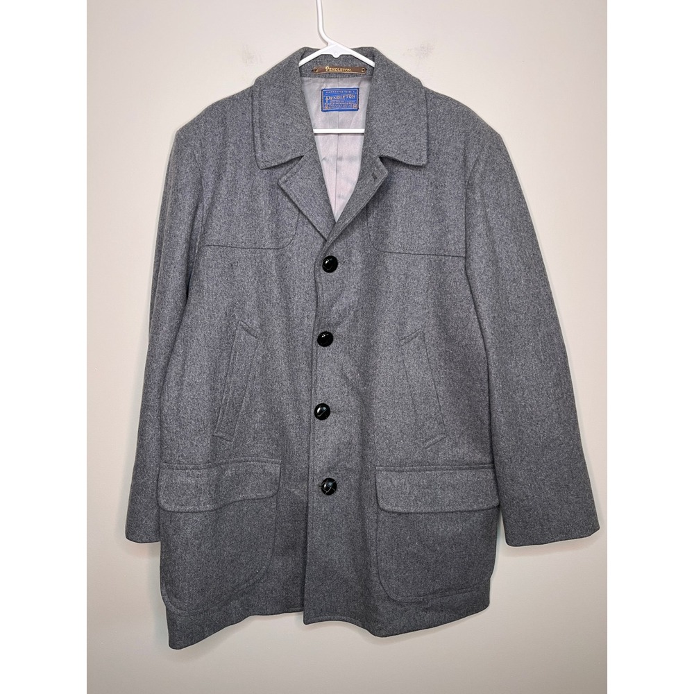 1960s Pendleton Wool Minimalist Old Money Overcoat Car Coat Winter Jacket 46 XXL